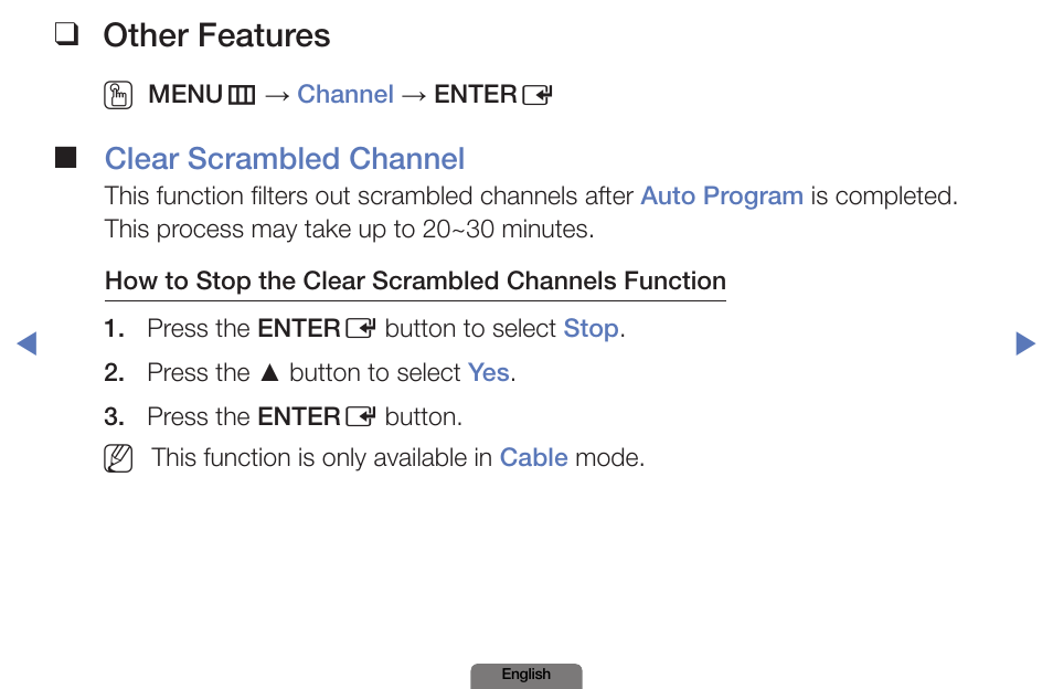 Other features, Clear scrambled channel | Samsung PN51E490B4FXZA User Manual | Page 19 / 195