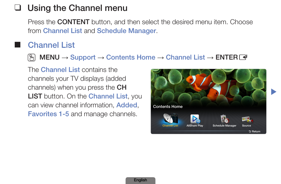 Using the channel menu, Channel setting, Channel list o | Samsung PN51E490B4FXZA User Manual | Page 3 / 195