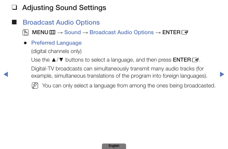 Adjusting sound settings | Samsung PN51E490B4FXZA User Manual | Page 38 / 195