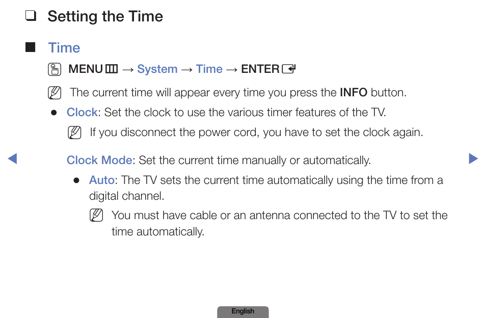 Setting the time | Samsung PN51E490B4FXZA User Manual | Page 83 / 195