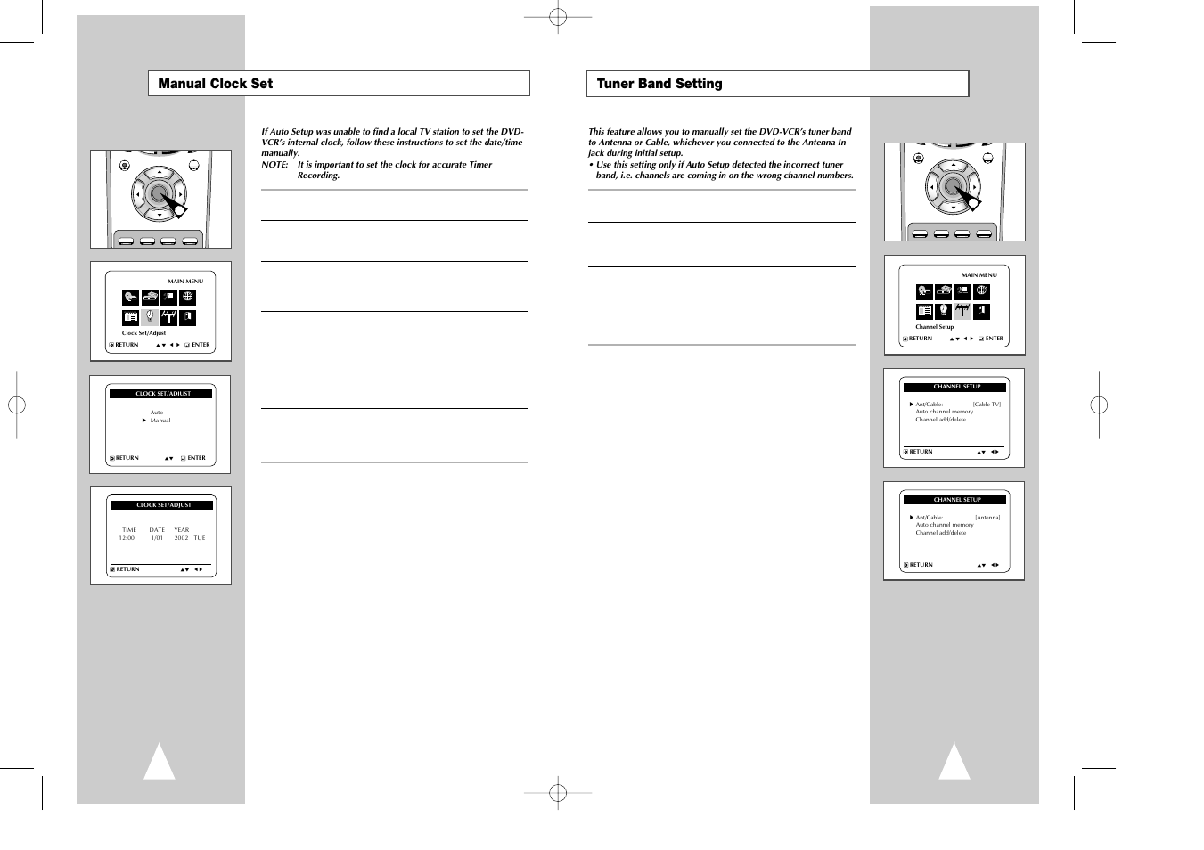 Tuner band setting, Manual clock set | Samsung DVD-V7070-AFS User Manual | Page 10 / 29