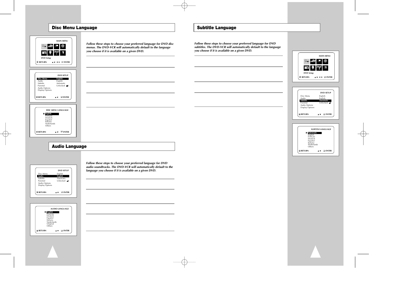 Subtitle language, Audio language, Disc menu language | Samsung DVD-V7070-AFS User Manual | Page 13 / 29