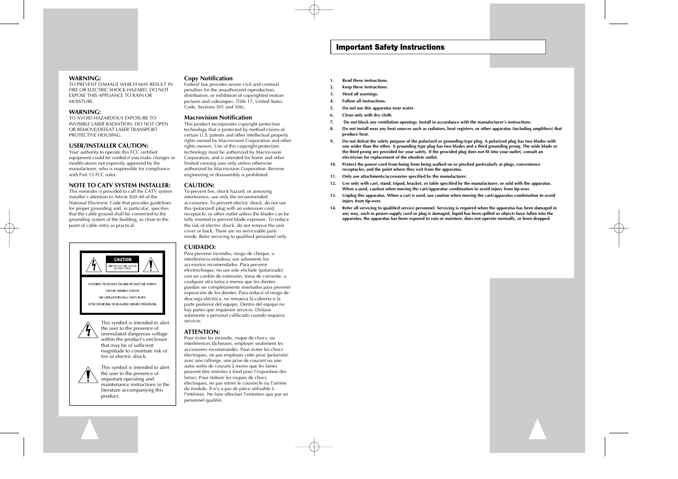 Important safety instructions | Samsung DVD-V7070-AFS User Manual | Page 2 / 29