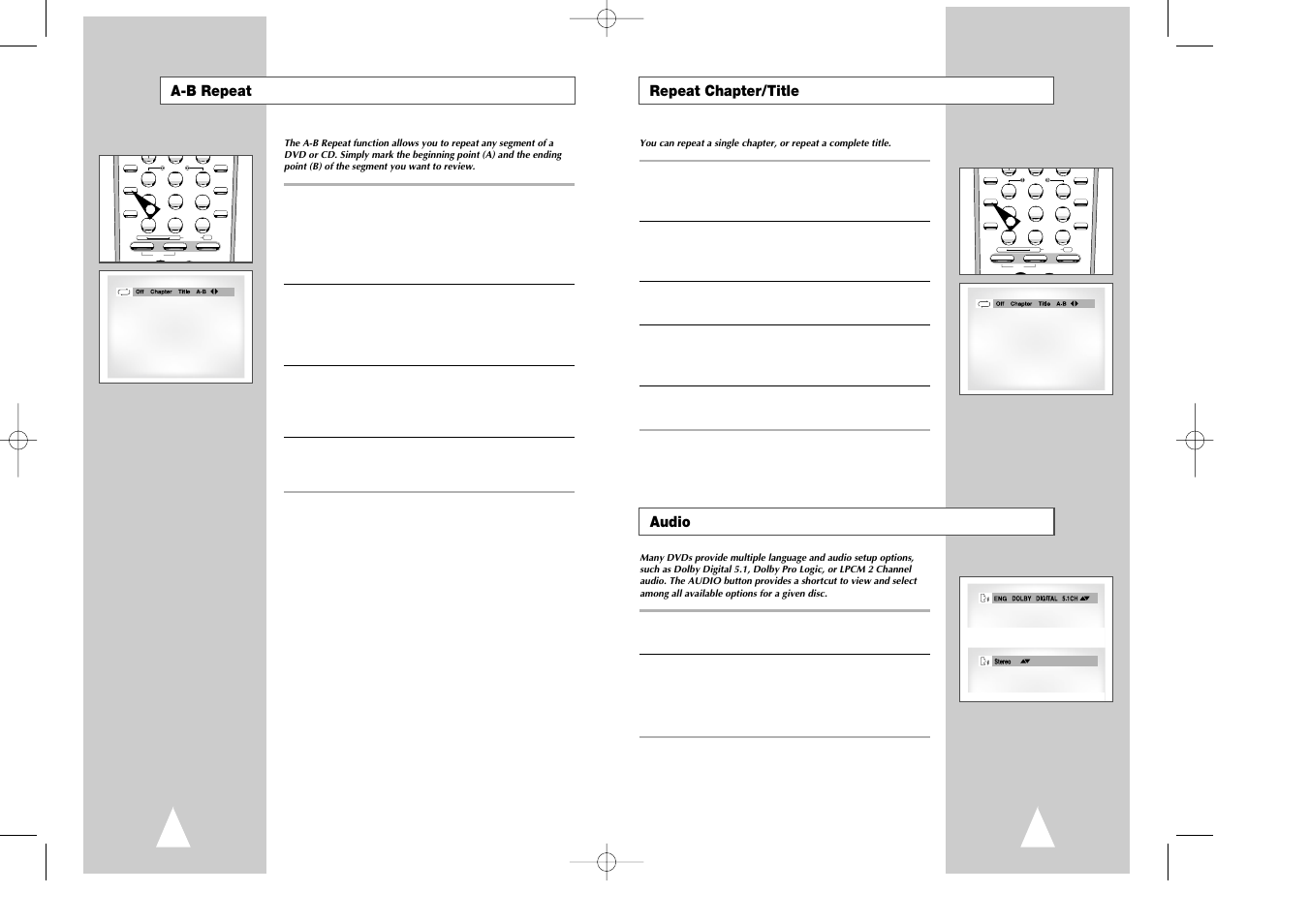 Audio, Repeat chapter/title a-b repeat | Samsung DVD-V7070-AFS User Manual | Page 20 / 29