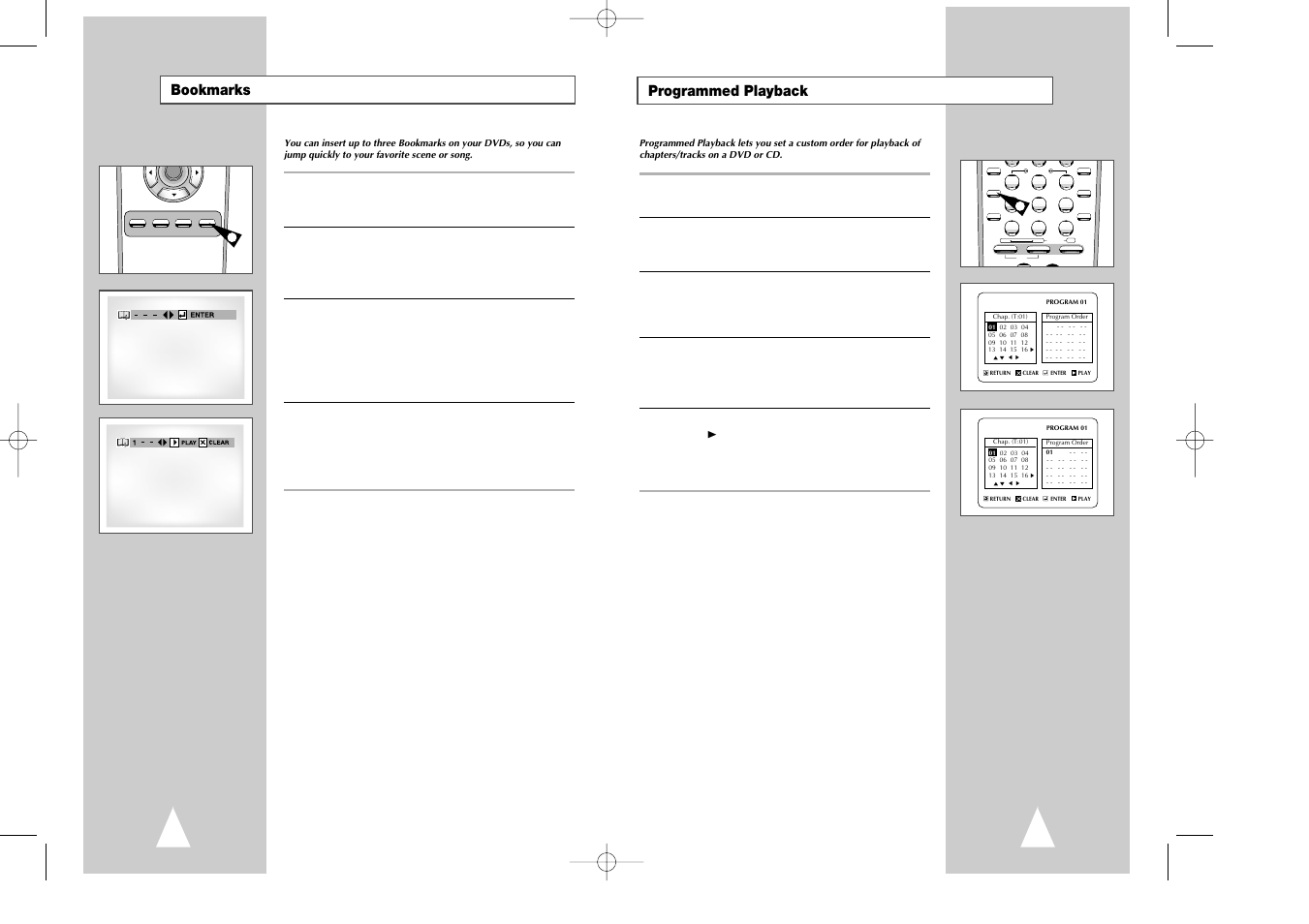 Programmed playback, Bookmarks | Samsung DVD-V7070-AFS User Manual | Page 21 / 29