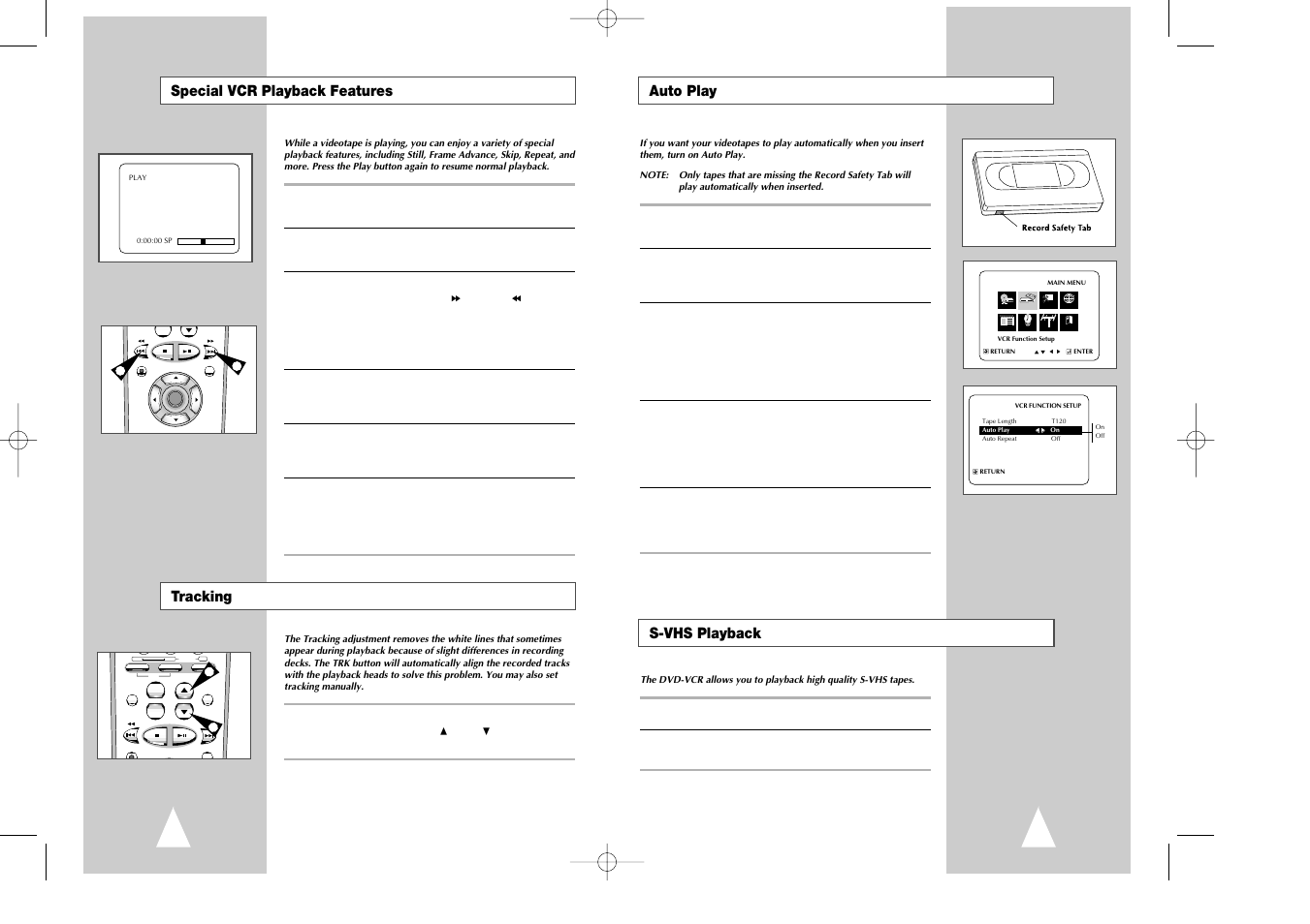 Auto play s-vhs playback, Special vcr playback features, Tracking | Samsung DVD-V7070-AFS User Manual | Page 23 / 29