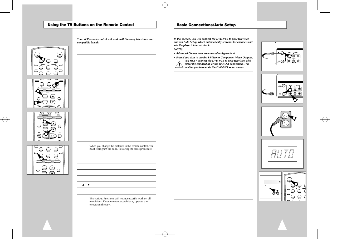 Basic connections/auto setup, Using the tv buttons on the remote control | Samsung DVD-V7070-AFS User Manual | Page 7 / 29