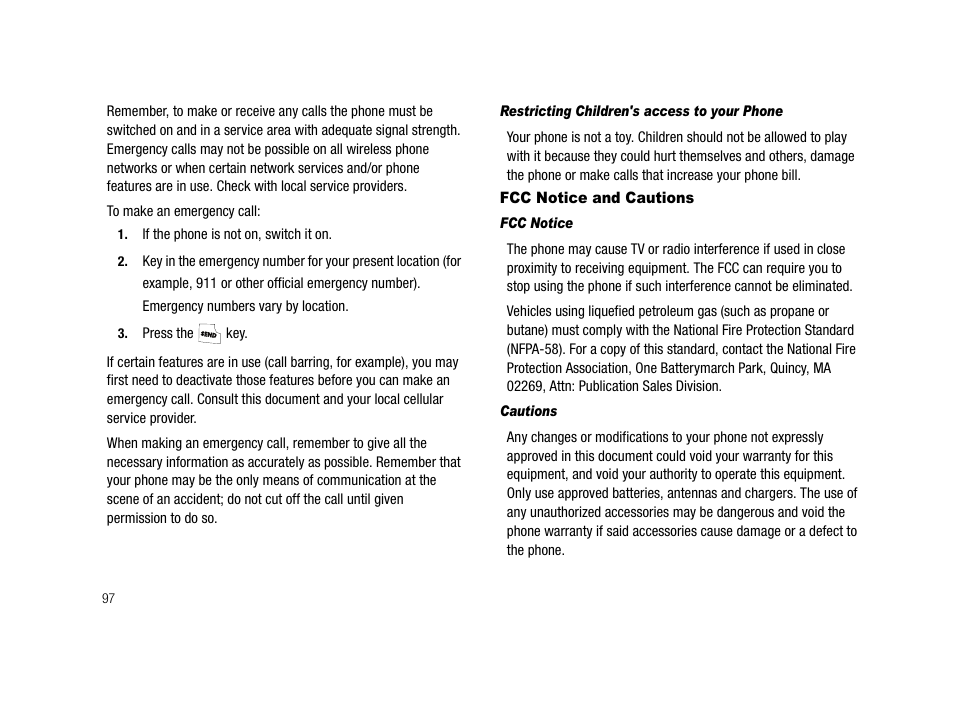 Restricting children's access to your phone, Fcc notice and cautions, Fcc notice | Cautions | Samsung SCH-R210LSAMTR User Manual | Page 100 / 112