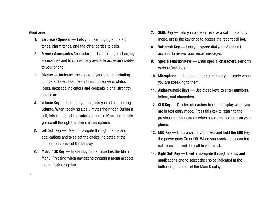 Features | Samsung SCH-R210LSAMTR User Manual | Page 12 / 112