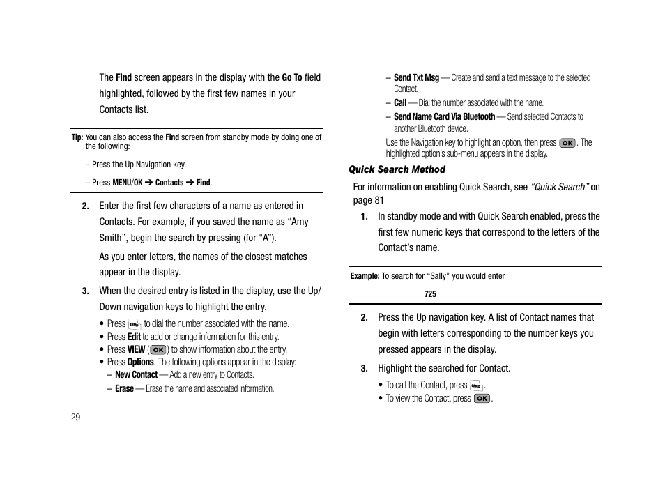 Quick search method | Samsung SCH-R210LSAMTR User Manual | Page 32 / 112