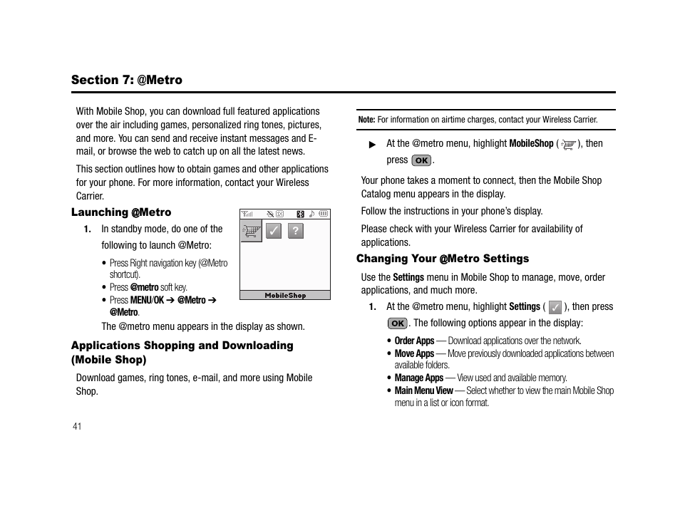 Section 7: @metro, Launching @metro, Changing your @metro settings | Samsung SCH-R210LSAMTR User Manual | Page 44 / 112