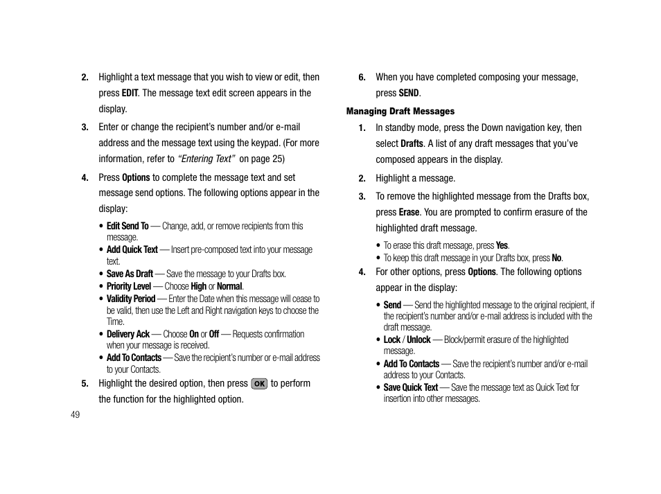 Managing draft messages | Samsung SCH-R210LSAMTR User Manual | Page 52 / 112