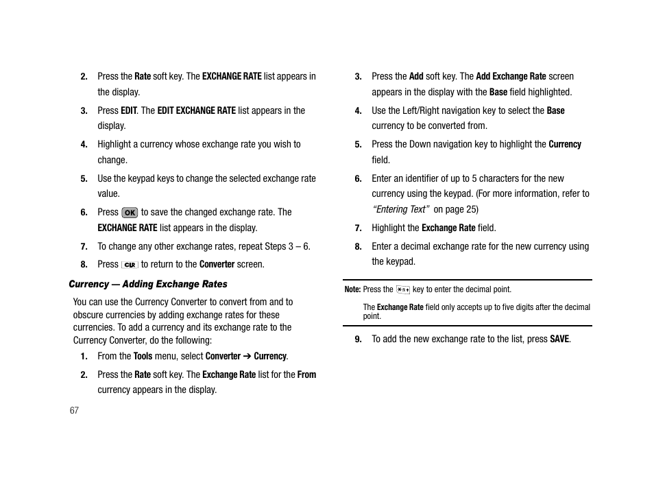 Currency - adding exchange rates | Samsung SCH-R210LSAMTR User Manual | Page 70 / 112