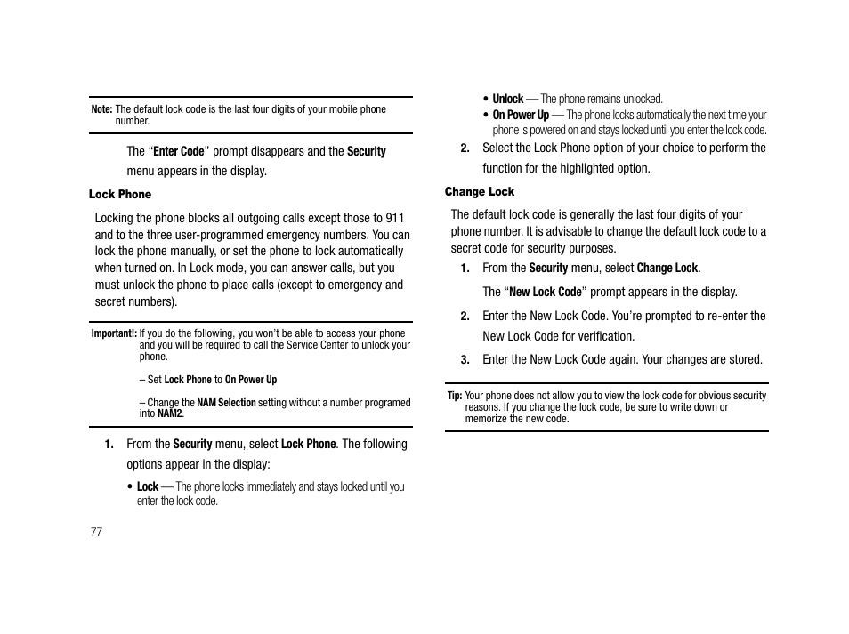 Lock phone, Change lock | Samsung SCH-R210LSAMTR User Manual | Page 80 / 112