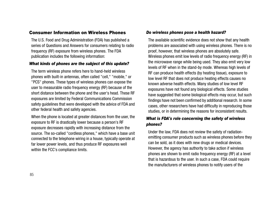 Consumer information on wireless phones, Do wireless phones pose a health hazard | Samsung SCH-R210LSAMTR User Manual | Page 88 / 112