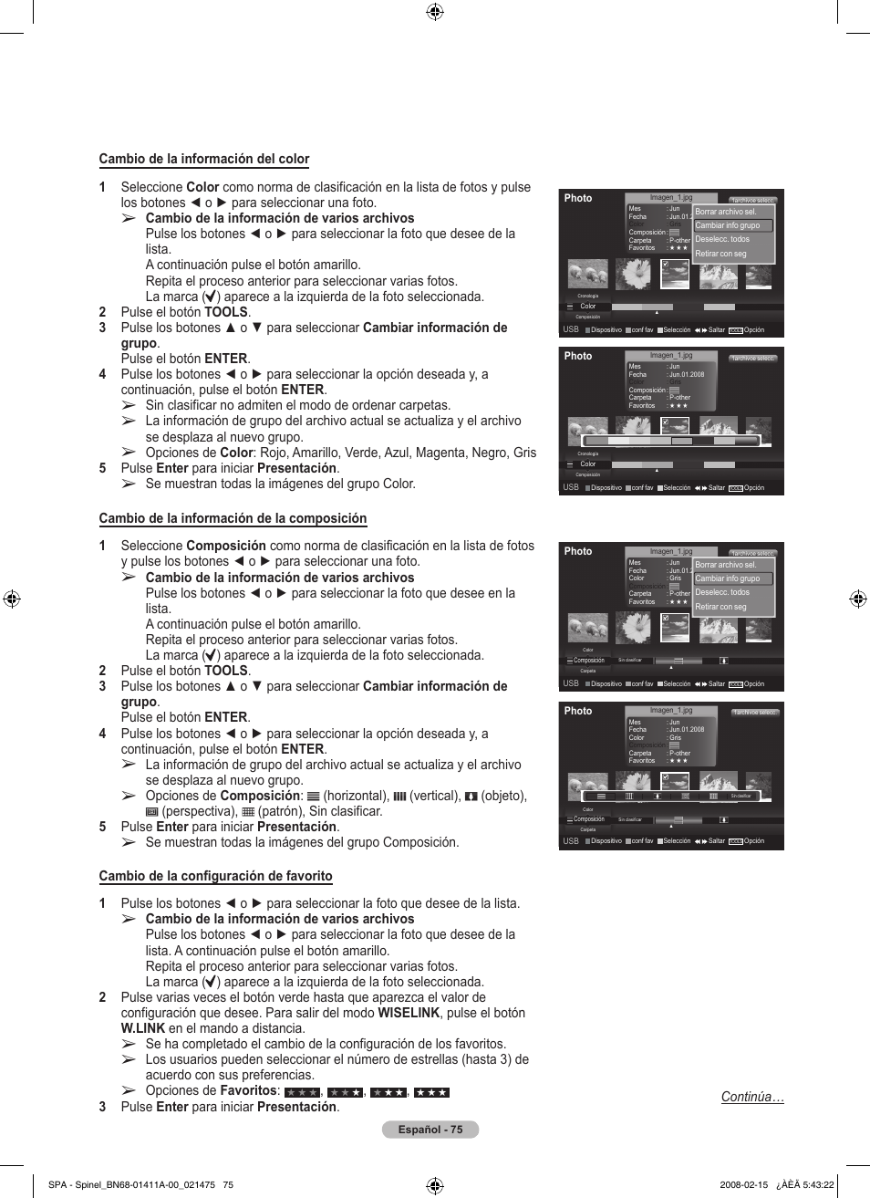 Opciones de favoritos | Samsung PN50A550S1FXZA User Manual | Page 181 / 205