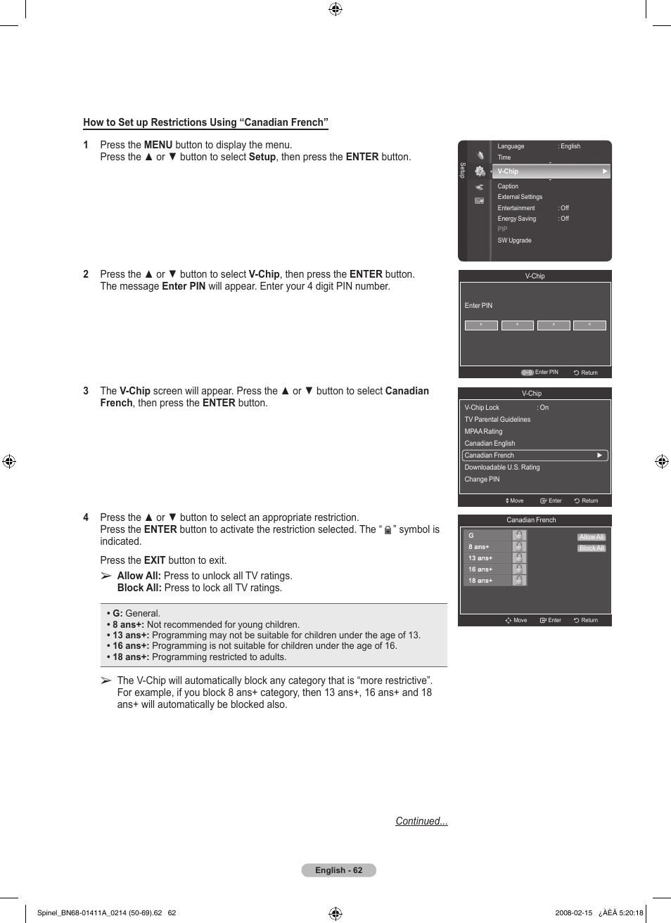 Samsung PN50A550S1FXZA User Manual | Page 62 / 205