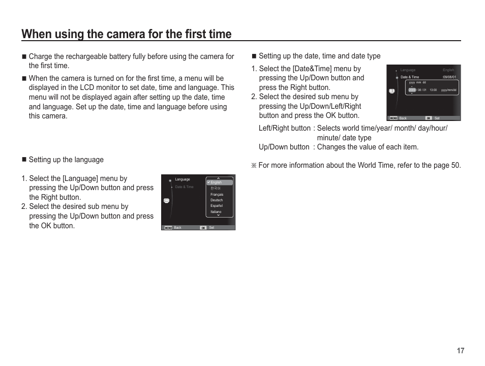 When using the camera for the fi rst time | Samsung EC-SL105ZBDBUS User Manual | Page 18 / 98