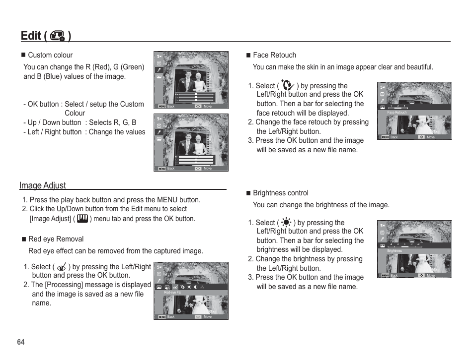 Edit ( ), Image adjust | Samsung EC-SL105ZBDBUS User Manual | Page 65 / 98