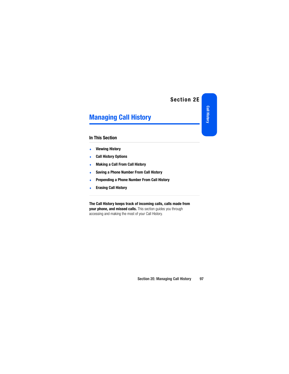 Managing call history, 2e. managing call history | Samsung SPH-M520ZSAQST User Manual | Page 123 / 287