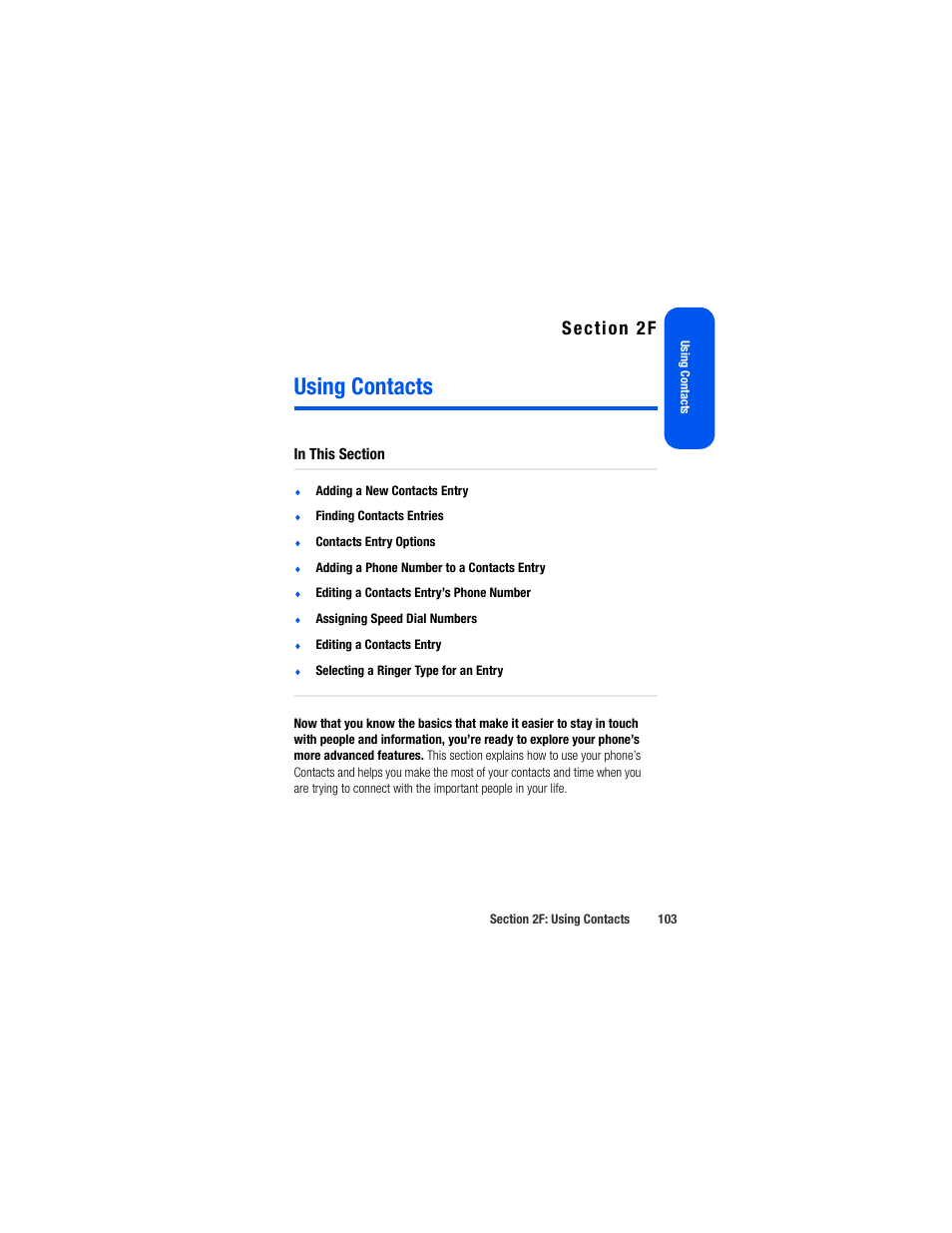 Using contacts, 2f. using contacts | Samsung SPH-M520ZSAQST User Manual | Page 129 / 287