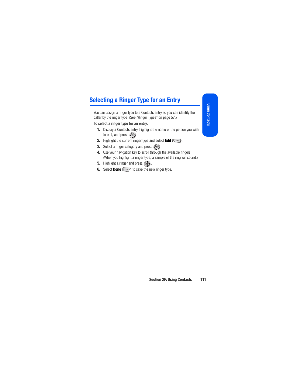 Selecting a ringer type for an entry | Samsung SPH-M520ZSAQST User Manual | Page 137 / 287