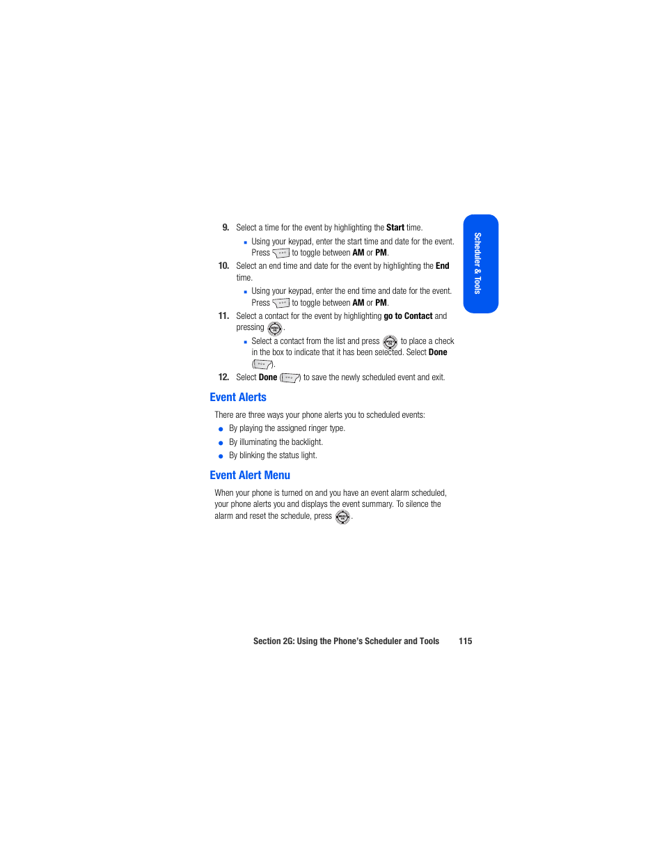 Event alerts, Event alert menu | Samsung SPH-M520ZSAQST User Manual | Page 141 / 287