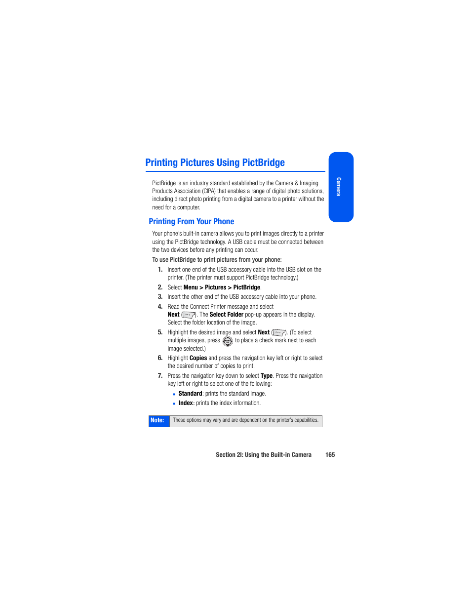 Printing pictures using pictbridge, Printing from your phone | Samsung SPH-M520ZSAQST User Manual | Page 191 / 287