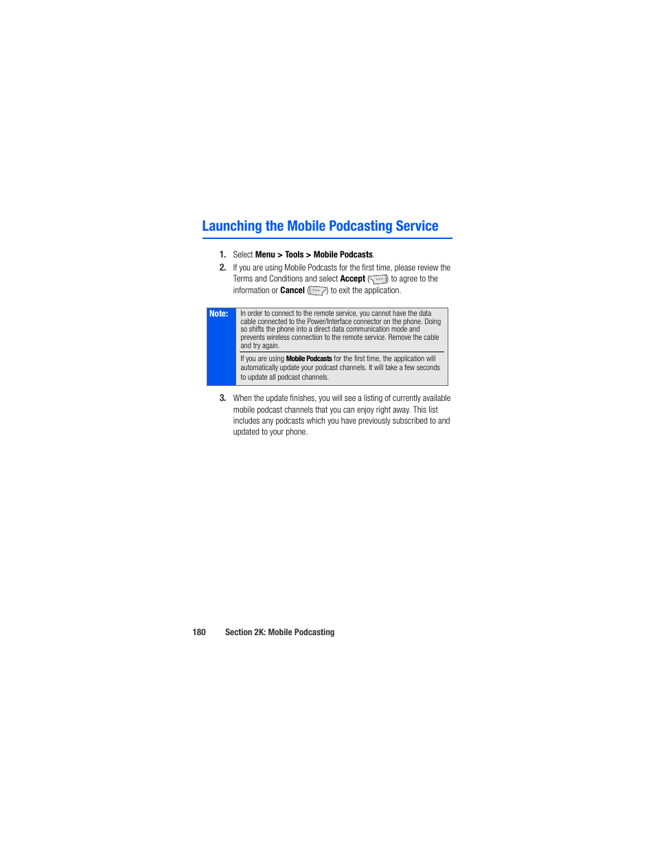 Launching the mobile podcasting service | Samsung SPH-M520ZSAQST User Manual | Page 206 / 287