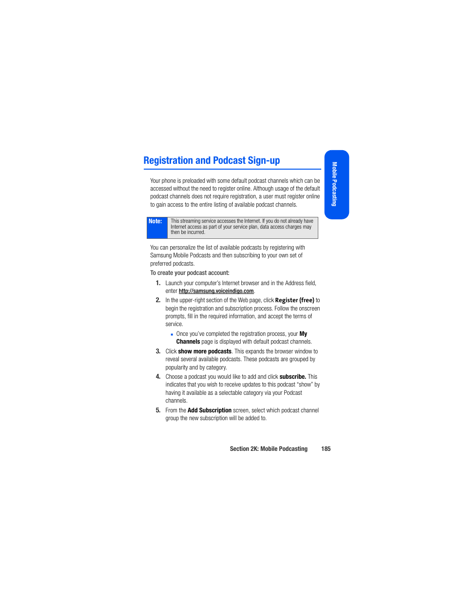 Registration and podcast sign-up | Samsung SPH-M520ZSAQST User Manual | Page 211 / 287