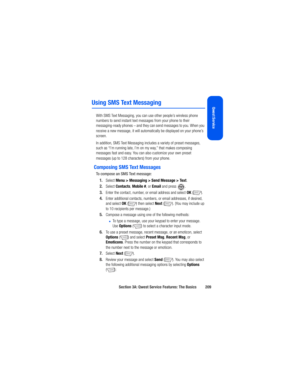 Using sms text messaging, Composing sms text messages | Samsung SPH-M520ZSAQST User Manual | Page 235 / 287