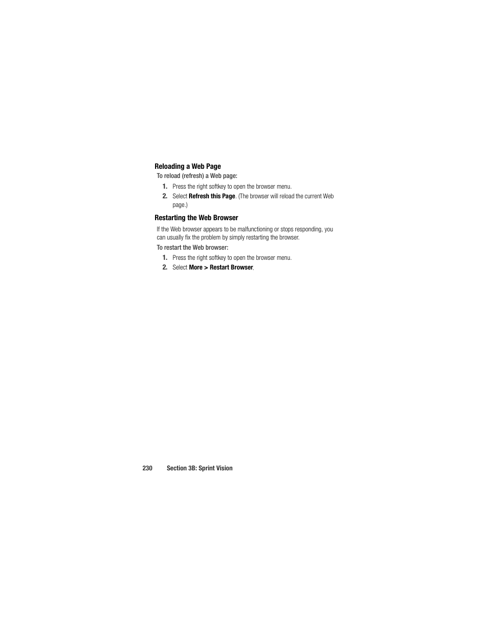 Restarting the web browser | Samsung SPH-M520ZSAQST User Manual | Page 256 / 287