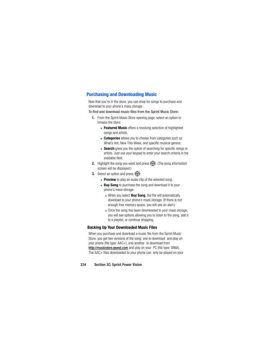 Purchasing and downloading music, Backing up your downloaded music files, Personalizing your service with on demand | Samsung SPH-M520ZSAQST User Manual | Page 260 / 287