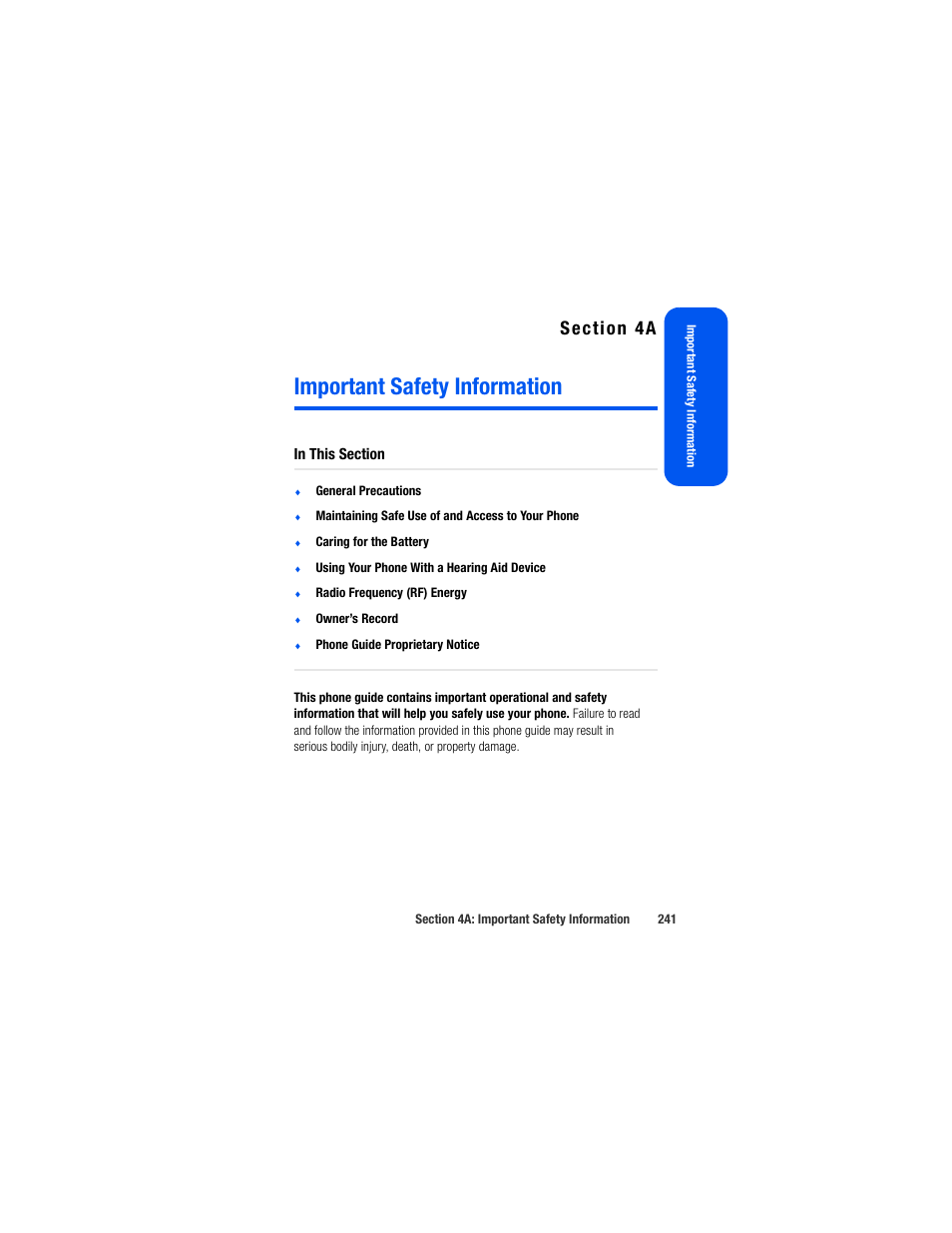 Important safety information, 4a. important safety information | Samsung SPH-M520ZSAQST User Manual | Page 267 / 287