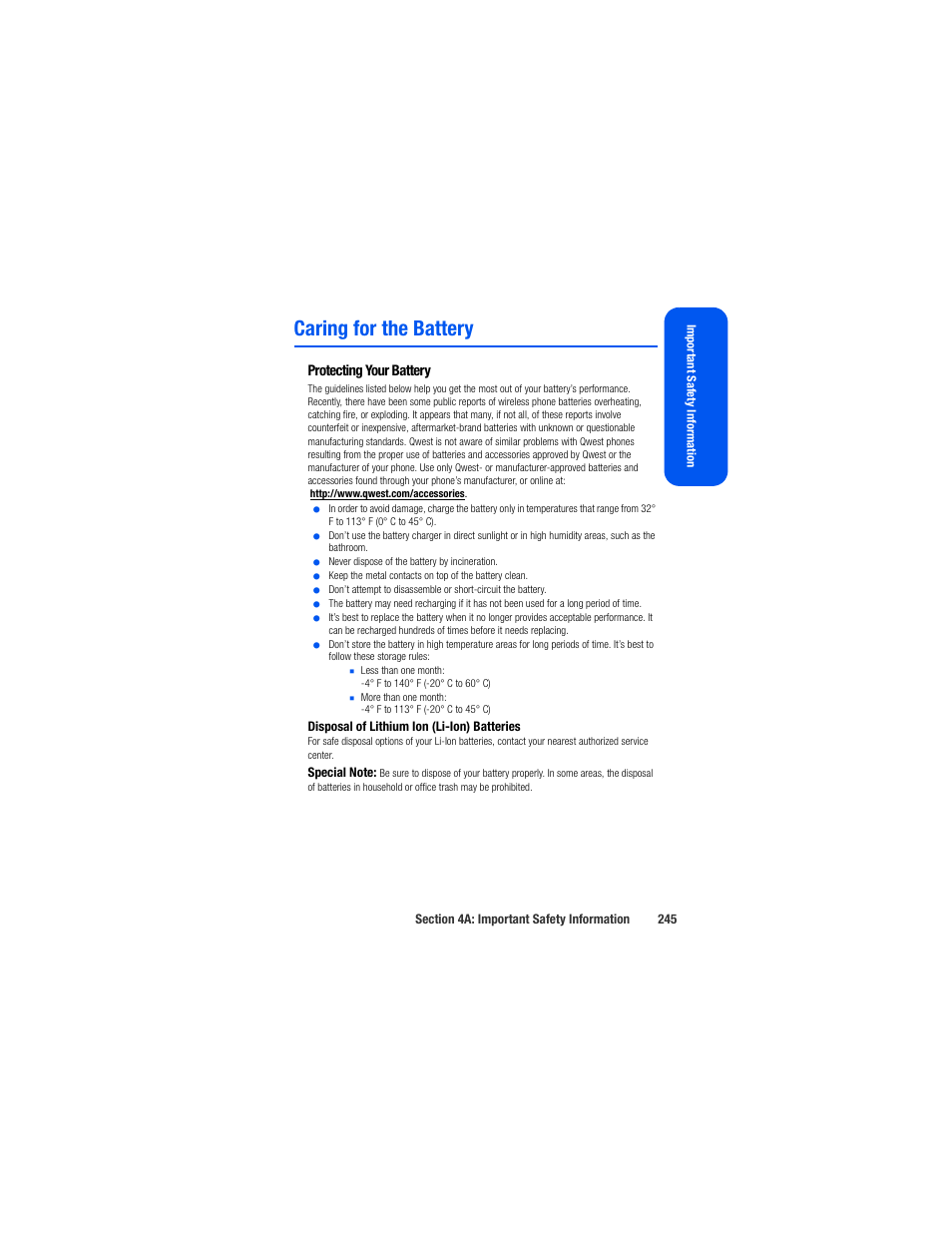 Caring for the battery, Protecting your battery | Samsung SPH-M520ZSAQST User Manual | Page 271 / 287