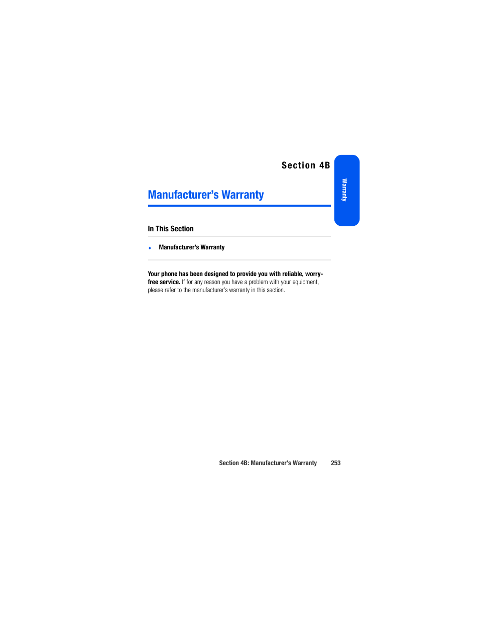 Manufacturer’s warranty, 4b. manufacturer’s warranty | Samsung SPH-M520ZSAQST User Manual | Page 279 / 287