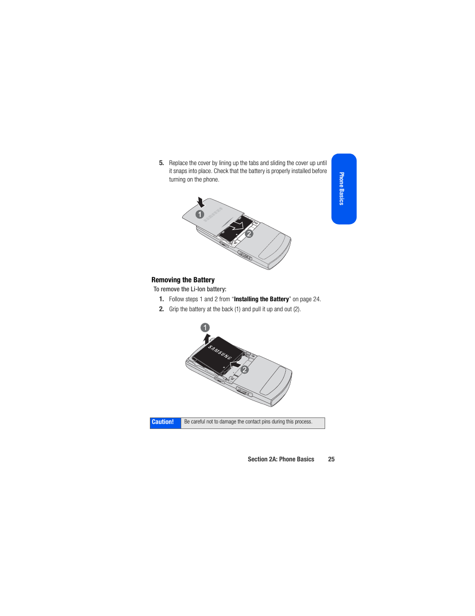 Removing the battery | Samsung SPH-M520ZSAQST User Manual | Page 51 / 287