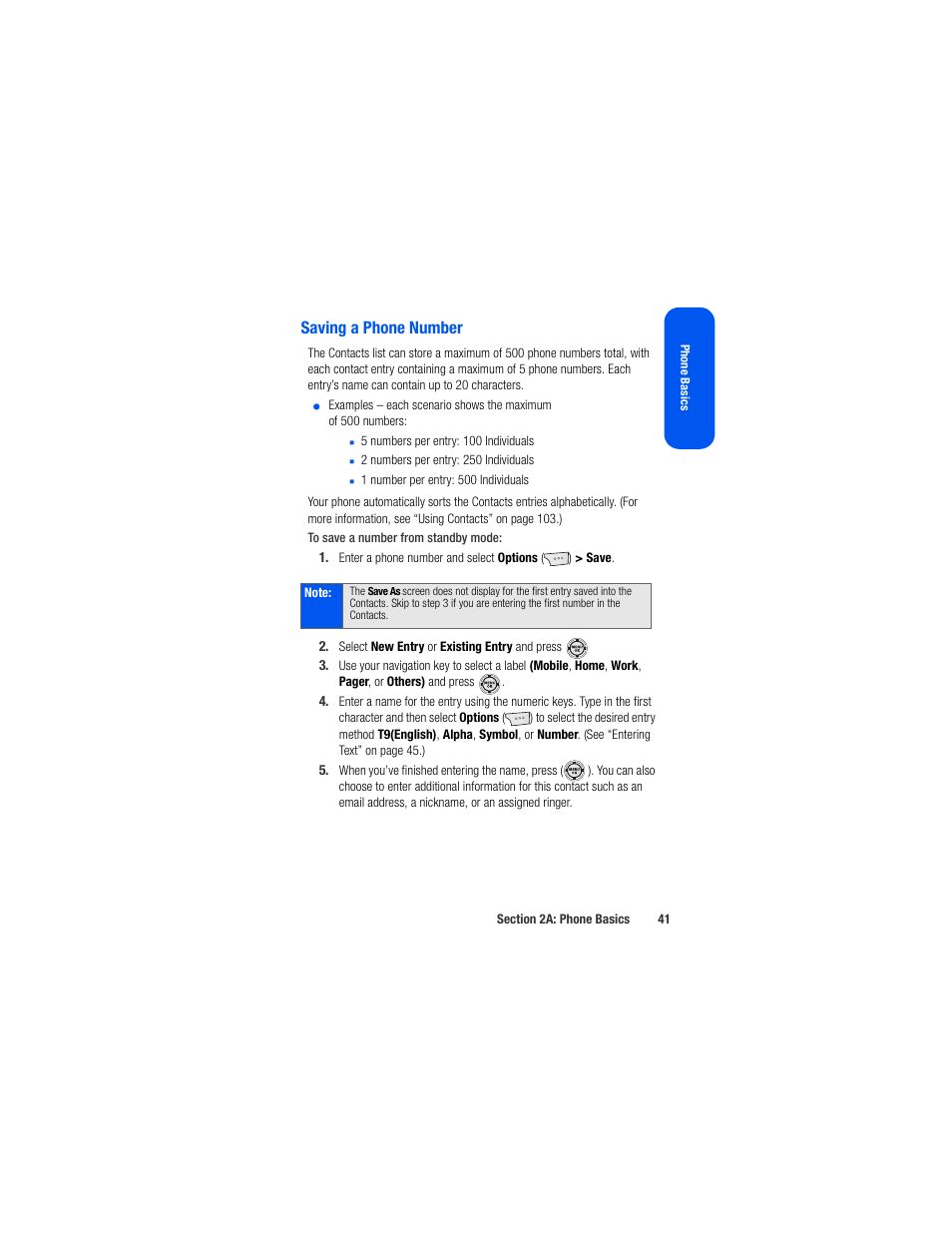 Saving a phone number | Samsung SPH-M520ZSAQST User Manual | Page 67 / 287