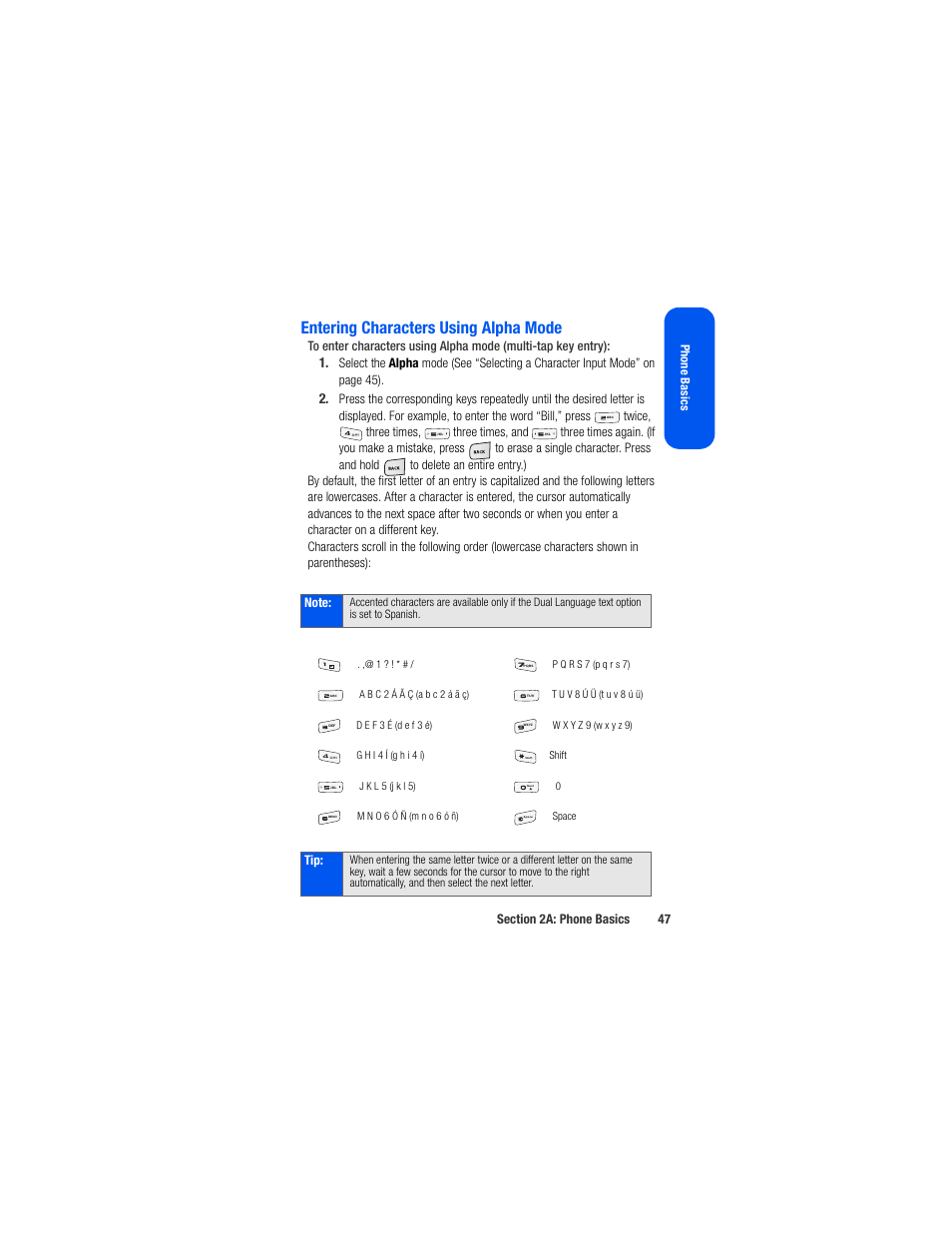 Entering characters using alpha mode | Samsung SPH-M520ZSAQST User Manual | Page 73 / 287