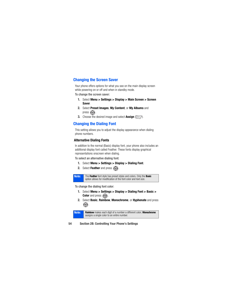 Changing the screen saver, Changing the dialing font, Alternative dialing fonts | Samsung SPH-M520ZSAQST User Manual | Page 80 / 287