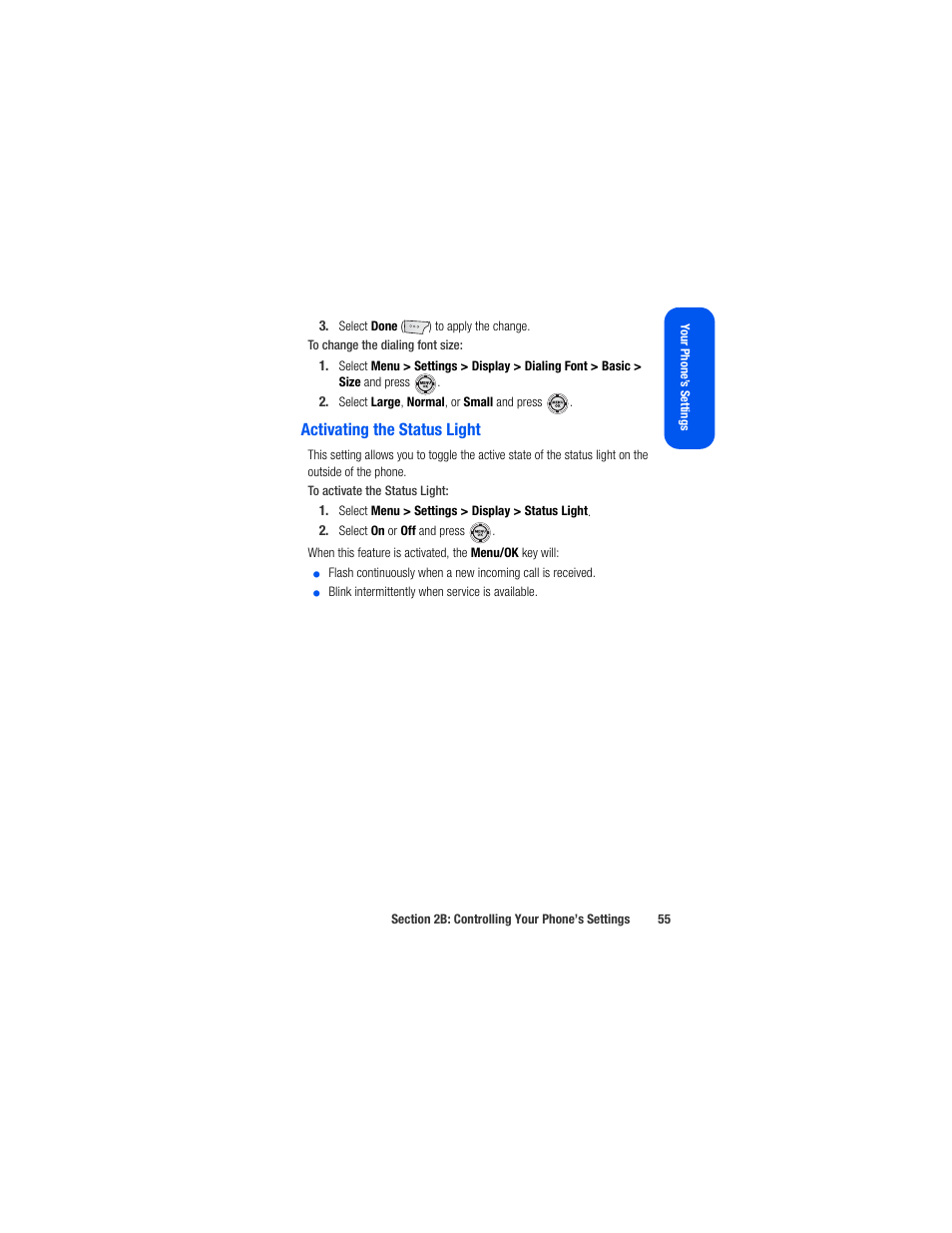 Activating the status light | Samsung SPH-M520ZSAQST User Manual | Page 81 / 287