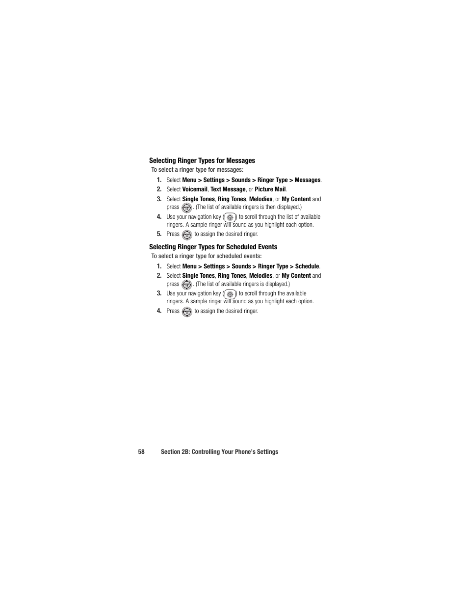 Selecting ringer types for messages, Selecting ringer types for scheduled events | Samsung SPH-M520ZSAQST User Manual | Page 84 / 287