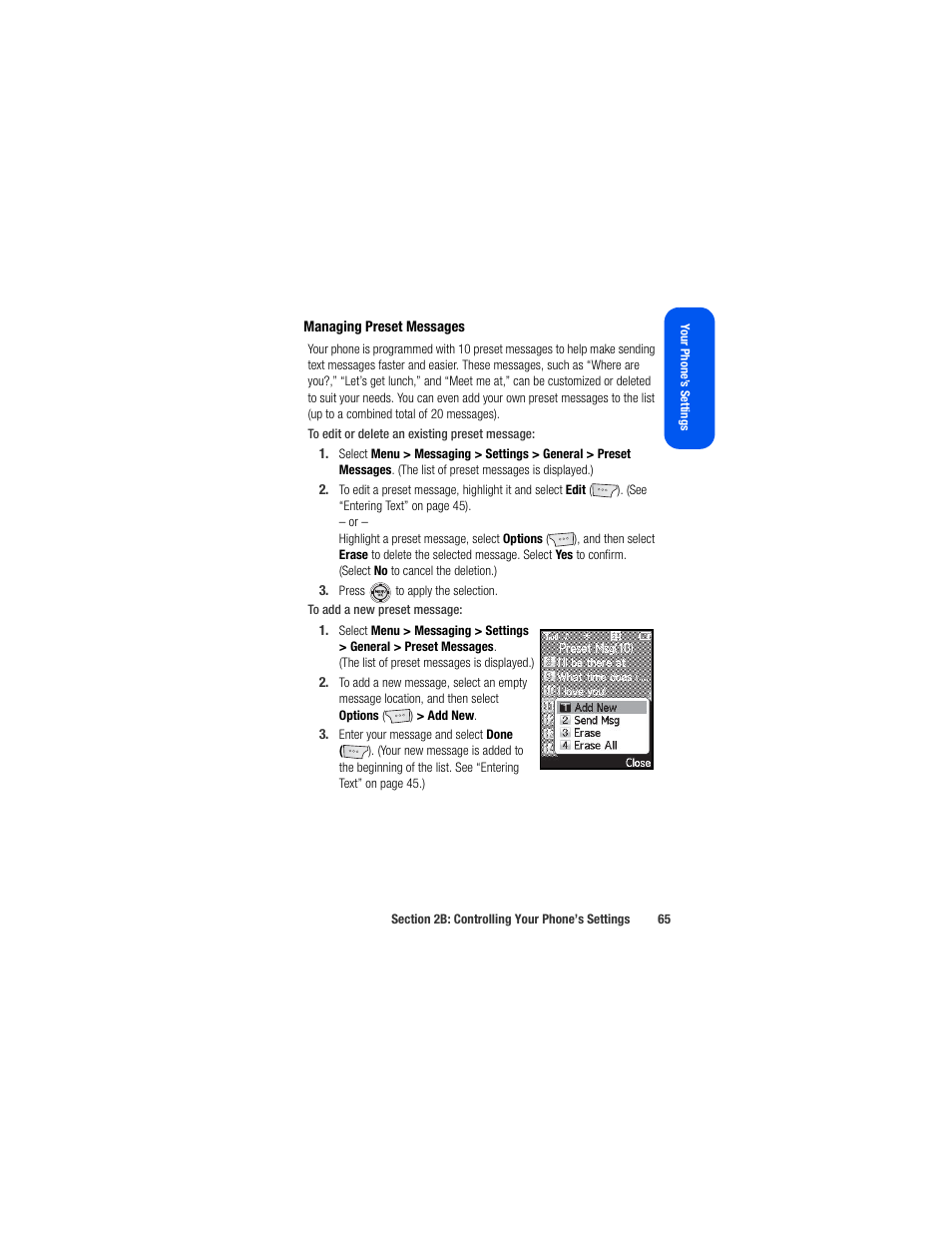 Managing preset messages | Samsung SPH-M520ZSAQST User Manual | Page 91 / 287