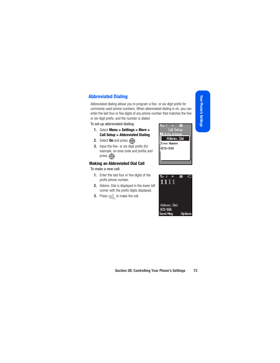 Abbreviated dialing, Making an abbreviated dial call | Samsung SPH-M520ZSAQST User Manual | Page 99 / 287