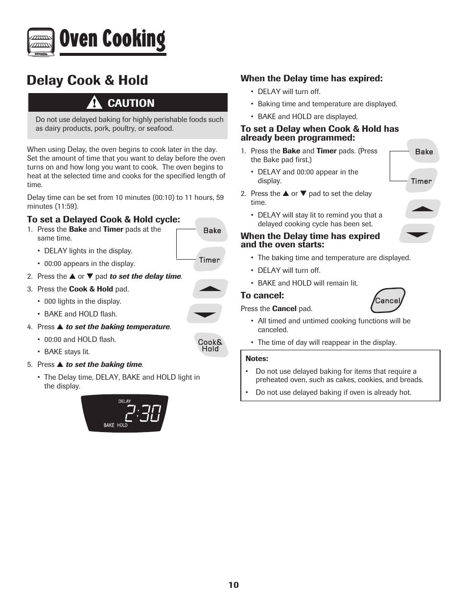 Oven cooking, Delay cook & hold, Caution | Amana 8113P550-60 User Manual | Page 11 / 76