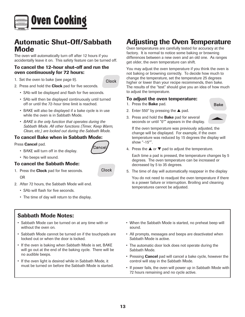Oven cooking, Automatic shut-off/sabbath mode, Adjusting the oven temperature | Amana 8113P550-60 User Manual | Page 14 / 76