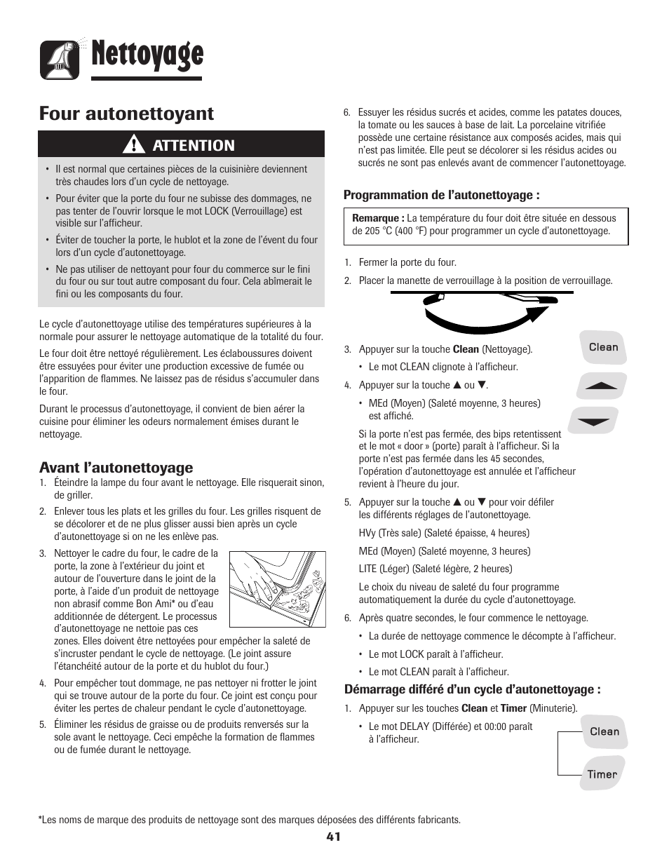 Nettoyage, Four autonettoyant, Attention | Avant l’autonettoyage | Amana 8113P550-60 User Manual | Page 42 / 76