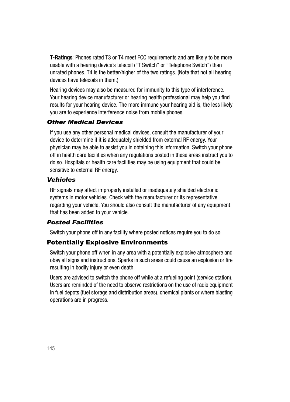 Potentially explosive environments | Samsung SGH-T729ZKATMB User Manual | Page 148 / 163