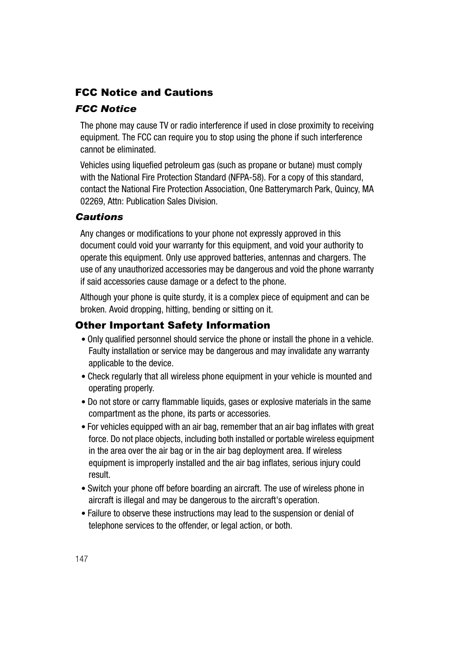 Fcc notice and cautions, Other important safety information | Samsung SGH-T729ZKATMB User Manual | Page 150 / 163