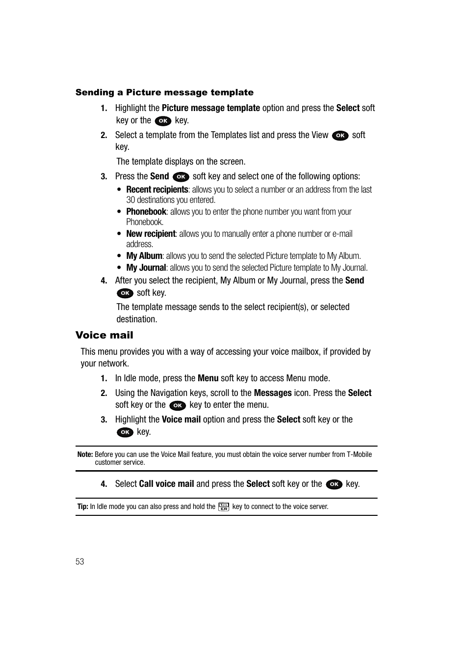 Voice mail | Samsung SGH-T729ZKATMB User Manual | Page 56 / 163